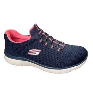 Skechers Womens Wide Fit Memory Foam Athletic Sneakers - Navy & Pink Size 7.5 US